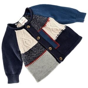 Hanna Andersson Patchwork Cableknit Navy and Cream Cardigan 100% Cotton